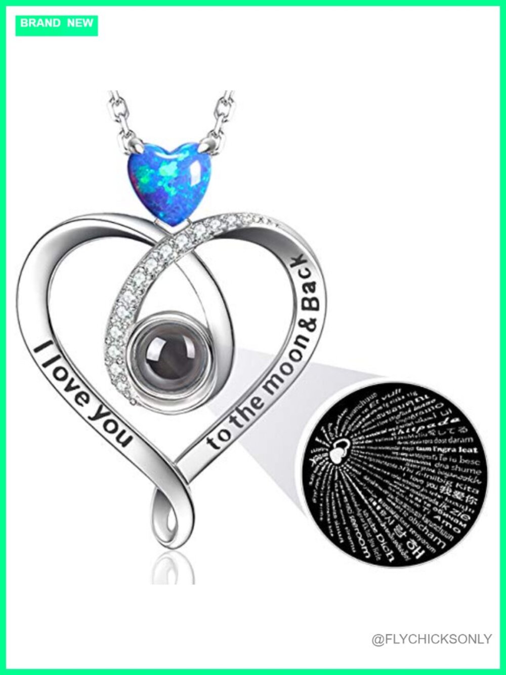 Sterling Silver I Love You Necklace 100 Languages Opal Pendant